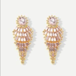 Layered Blush Pink & Rhinestone Drop Pierced Earrings NWT